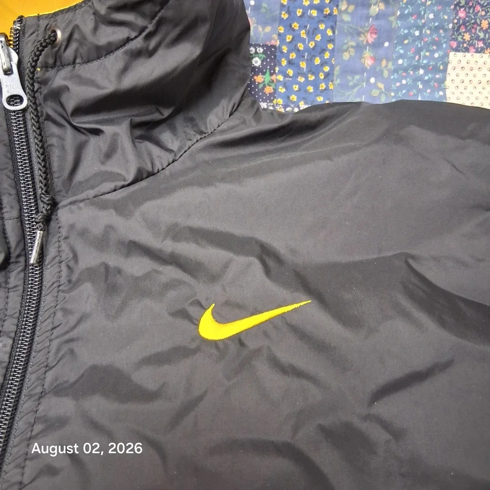 Vintage 90s Nike Reversible Jacket Womens Medium 8 10 Black Yellow Hooded Anorak